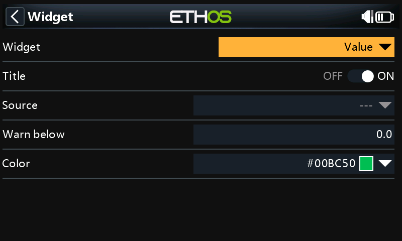 The widget's configuration page