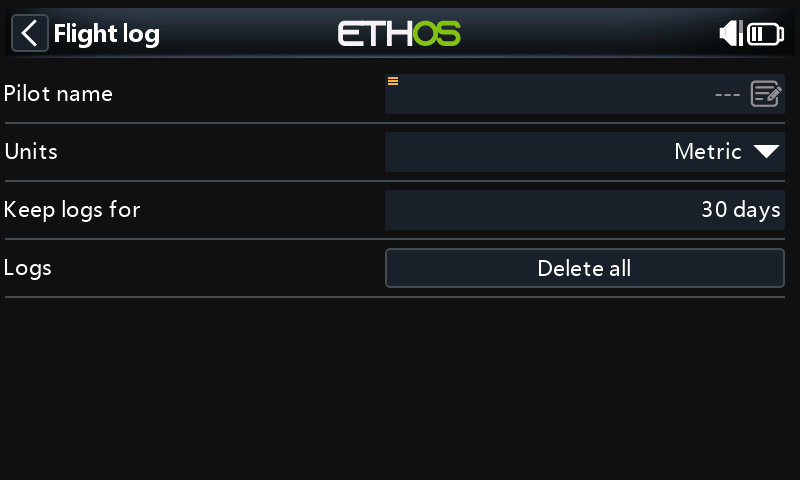 The Flight log tool open in the simulator